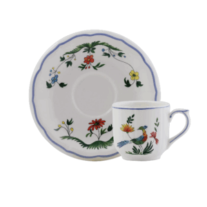 GIEN - Lot de 2 paires tasses & soucoupes à café  "Oiseaux du paradis"